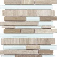 Irregular Size Strip Glass Mix Marble Mosaic Tile (CFS501)